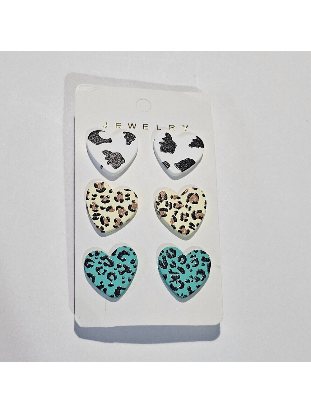 Heart Stud Earring Set Cow Print Leopard Print and Turquoise Leopard Print